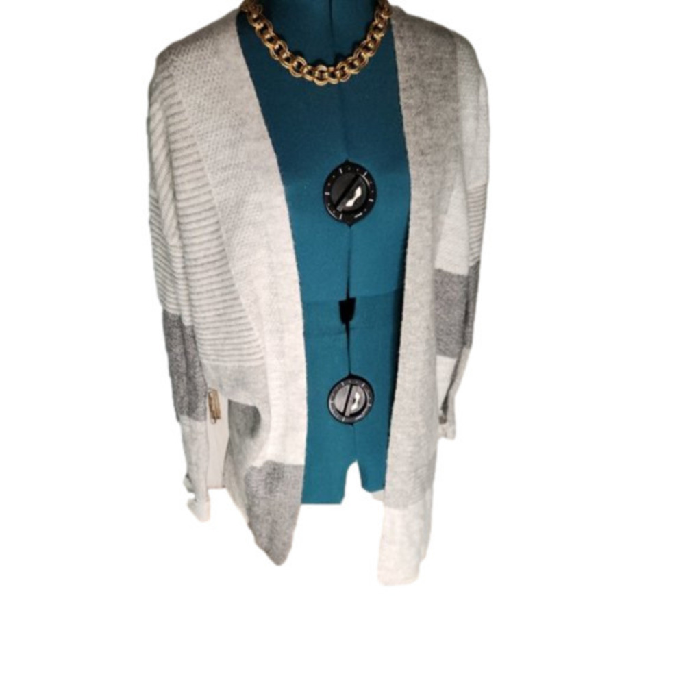 P052. Cambridge & Grace Grey & White Block Knit Open Cardigan |XS